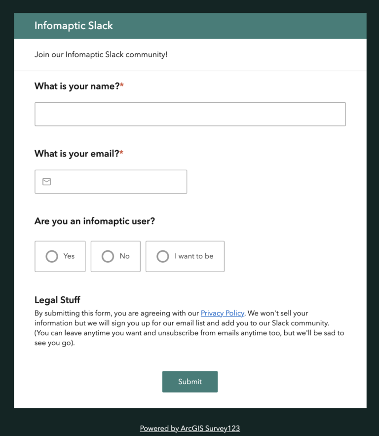 survey123 infomaptic slack form