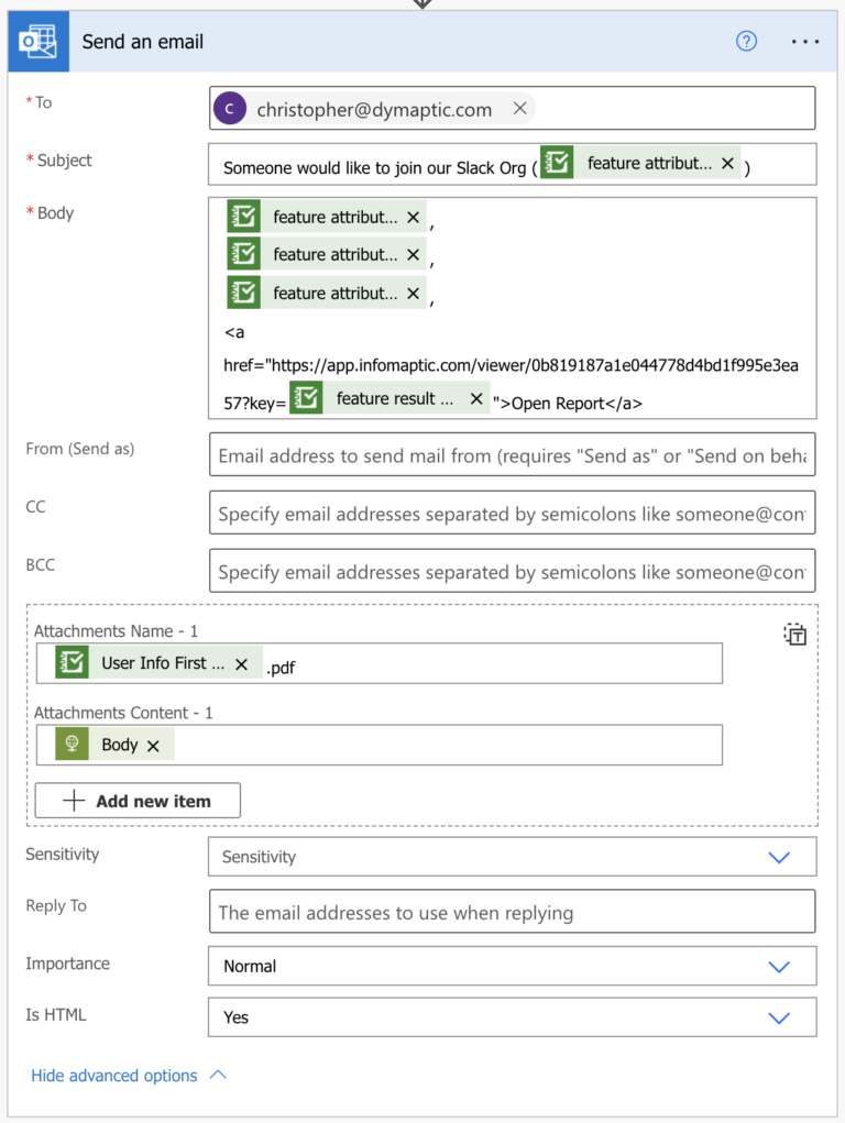 send email action in power automate